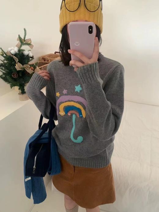 D121428圆领卡通毛巾绣圣诞新年红七色彩虹圆领针织衫毛衣 商品图4