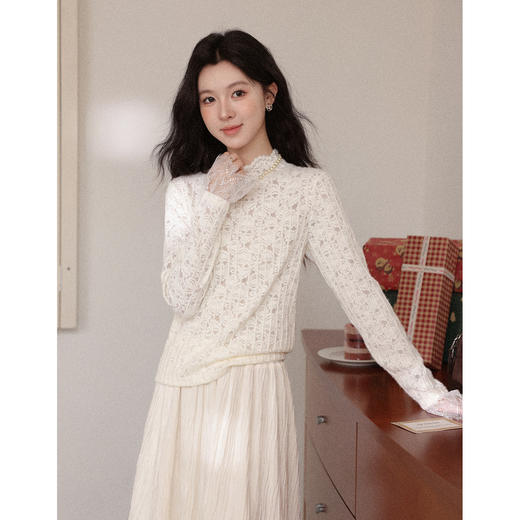 鹿向南【1217/20:00新品前1小时7折限量100件】杏色蕾丝衫 商品图2