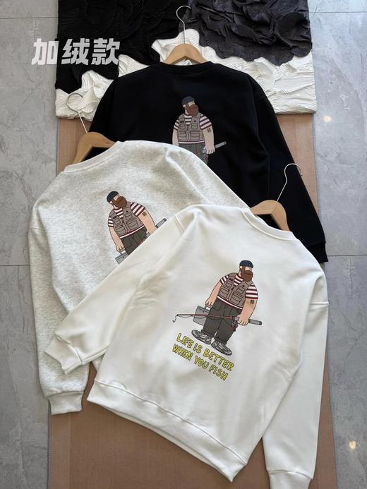 D121439钓鱼达人印花logo 加绒圆领长袖卫衣 商品图0