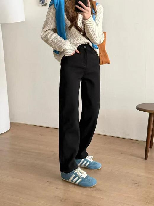 D121426南瓜刺绣加绒牛仔烟管裤冬加厚奥粒绒保暖显瘦法棍裤九分直筒裤女 商品图8