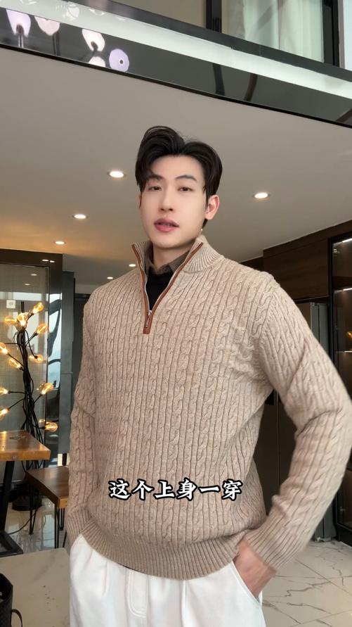 8531SDSA男士秋冬新款痞帅男装慵懒风纯色纽花半拉链立领毛衣百搭简约 商品图0