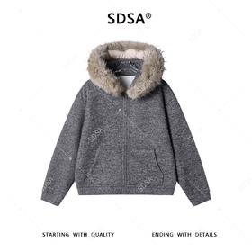 SDSA男士秋冬新款痞帅男装韩版简约毛领拉链连帽毛衣百搭时尚上衣