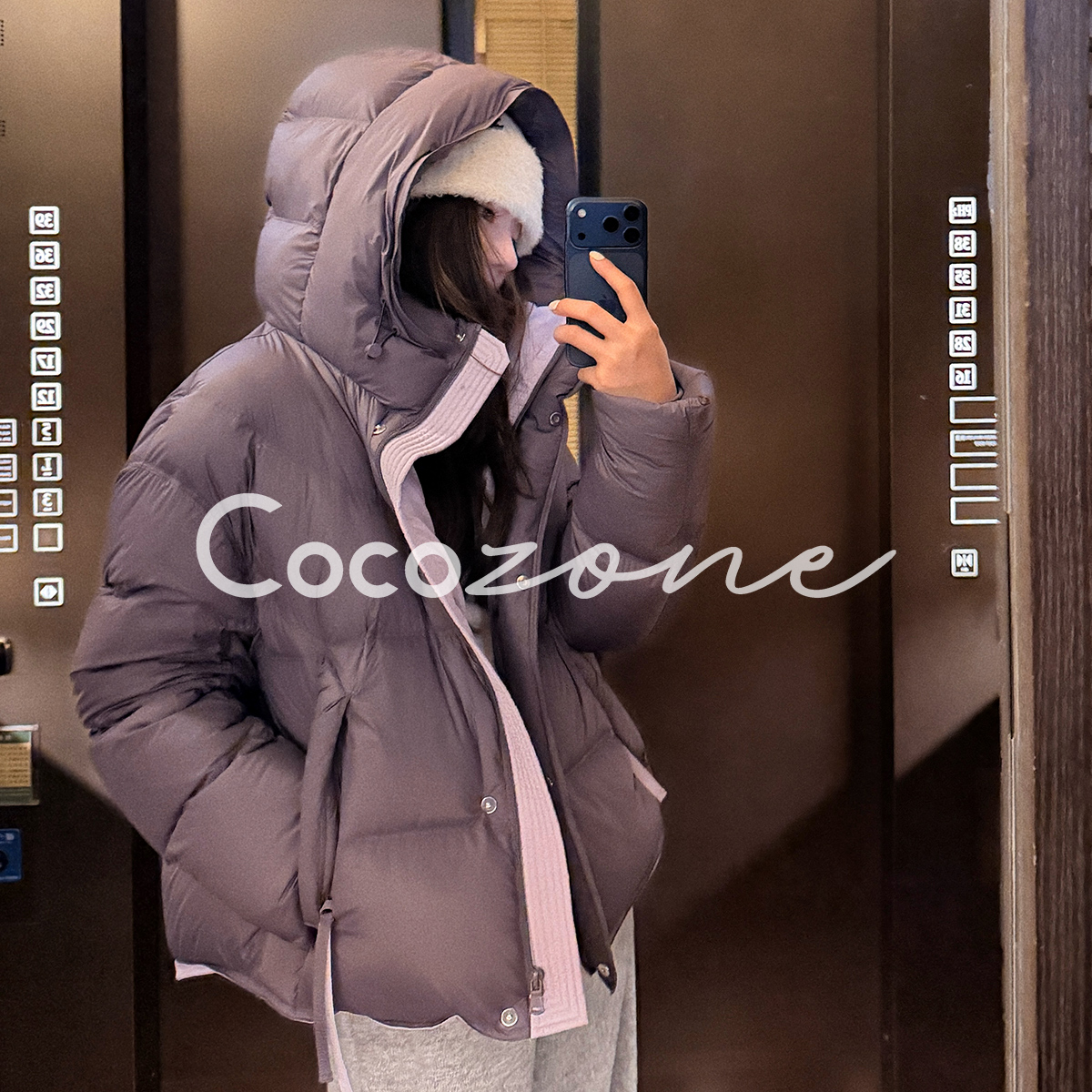 COCO ZONE 刘 一一“拼色”90鹅绒连帽拉链羽绒服 CD2A3216
