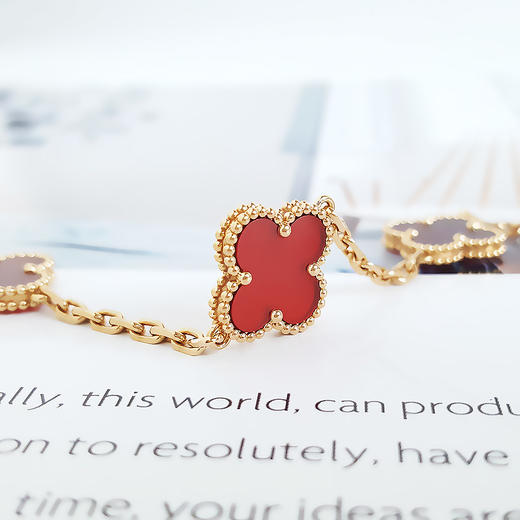 【98新】VCA梵克雅宝Vintage Alhambra系列VCARD3550018K黄金镶红玉髓四叶草红五花手链链长约19cm女士 051225NJS19 商品图5