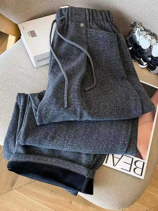 D121430加绒保暖毛呢直筒休闲裤女高腰抽绳宽松百搭呢子长裤 商品图8