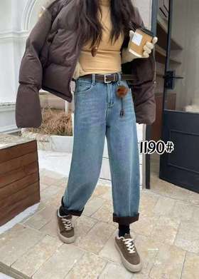 🔥🔥🔥【爆款牛仔】加厚密密绒～1190小个子款！高级感浅色牛仔软料冬季保暖哈伦牛仔裤-喜出