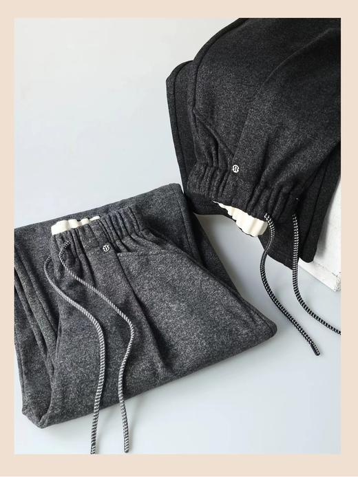 D121430加绒保暖毛呢直筒休闲裤女高腰抽绳宽松百搭呢子长裤 商品图0