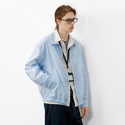 714street 复古哈灵顿夹克 2026春季新款 泡泡纱条纹外套男女同款 商品图2