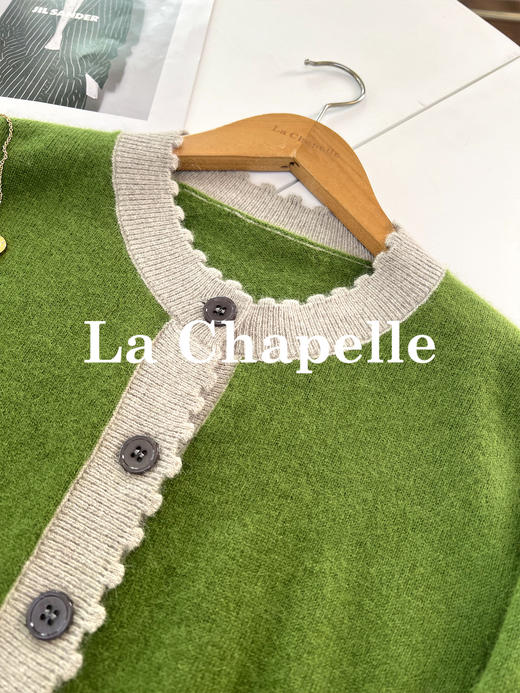 会员福利【兔毛+绵羊毛】拉夏贝尔/La Chapelle高级撞色双口袋排扣针织开衫慵懒软糯气质感 商品图7