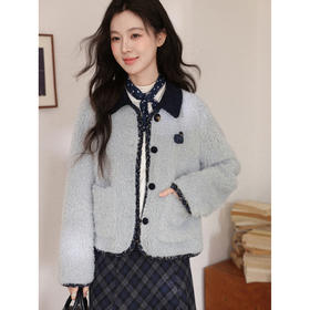 鹿向南【1217/20:00新品前1小时7折限量100件】羊羔毛蓝色短外套