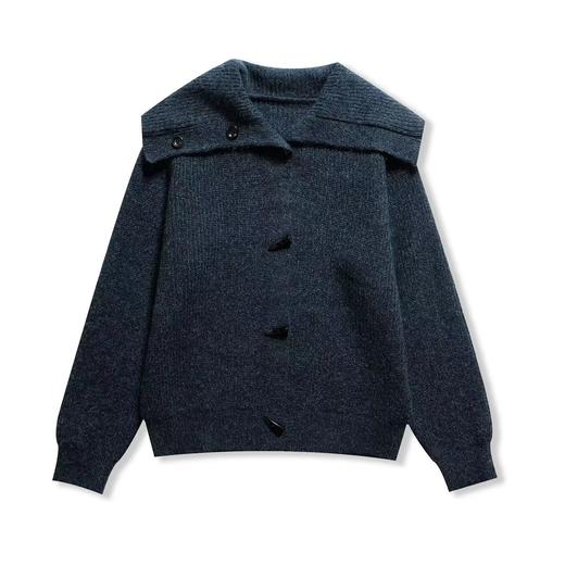 D121470冬季新款复古牛角扣翻领超保暖毛衣短外套 商品图10