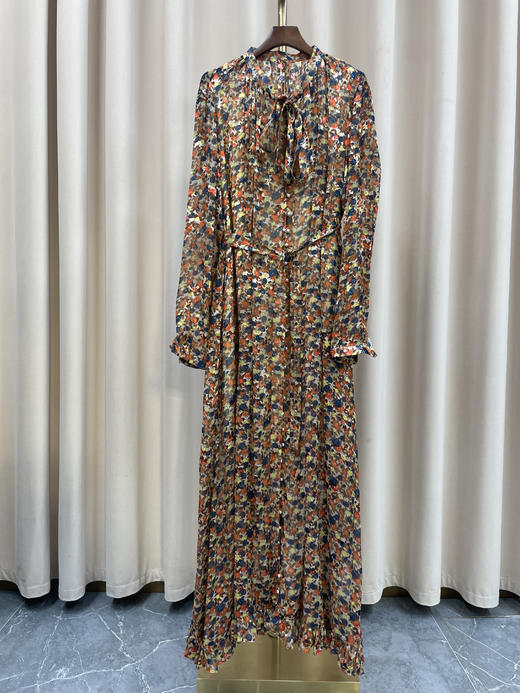 「断码清仓」法式复古碎花收腰桑蚕丝立领长裙 L码 ZFYY154 商品图0