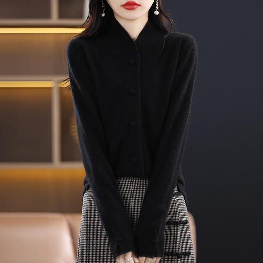 丁摩 100%纯羊毛开衫外套半高领宽松羊毛毛衣针织衫 商品图1