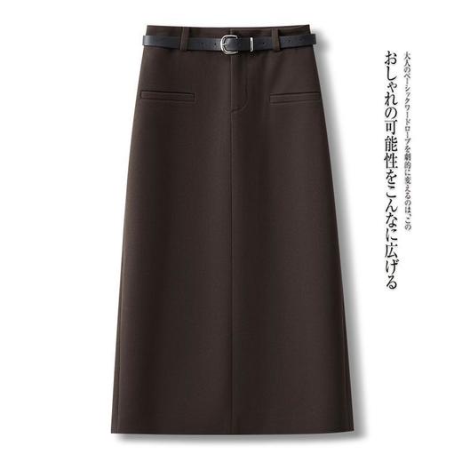 丁摩 【配腰带】毛呢半身裙女秋冬开叉直筒a字裙子AS2826 商品图1
