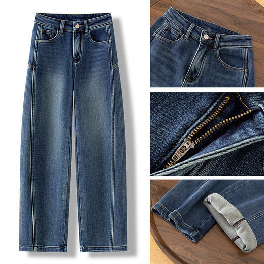 百媚生 秋冬加绒加厚保暖牛仔弯刀裤7879 商品图3