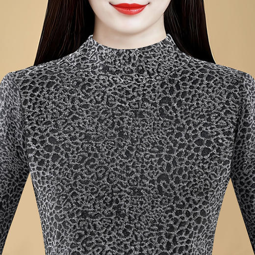 KQL 750G530网纱长袖t恤优雅复古立领加绒上衣 商品图6