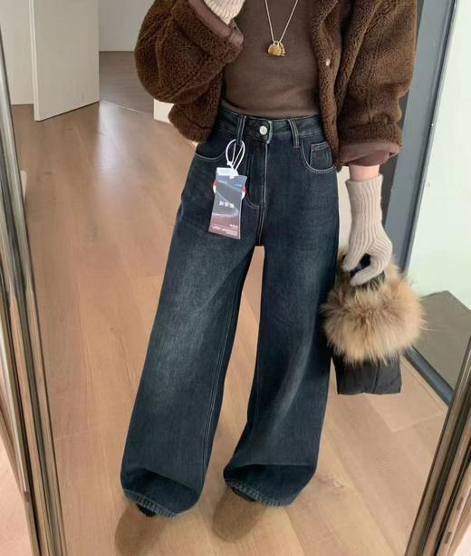 D121471冬日慵懒氛围感加绒阔腿牛仔裤藏肉显瘦女长裤 商品图5