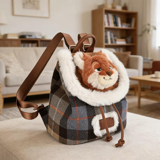 毛绒双肩包格纹大容量抽绳背包尼克雪绒双肩包-纪念日百货门店同款168497680 商品图2