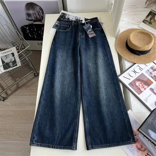 D121471冬日慵懒氛围感加绒阔腿牛仔裤藏肉显瘦女长裤 商品图10