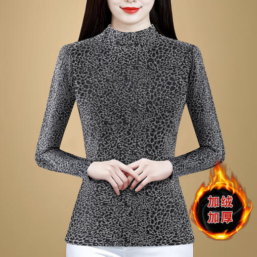 KQL 750G530网纱长袖t恤优雅复古立领加绒上衣 商品图9