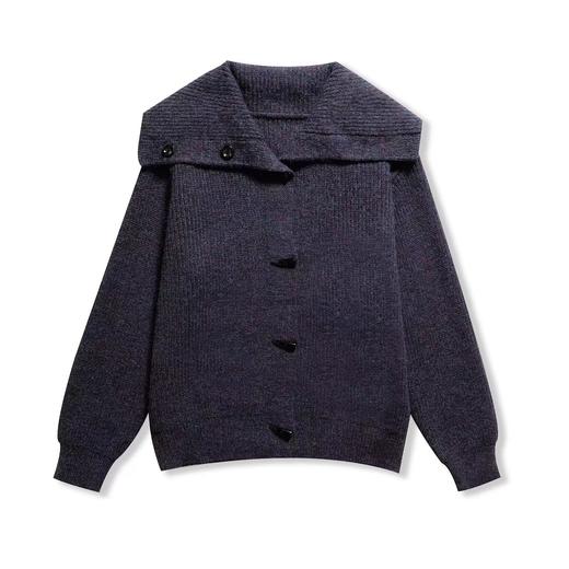 D121470冬季新款复古牛角扣翻领超保暖毛衣短外套 商品图9