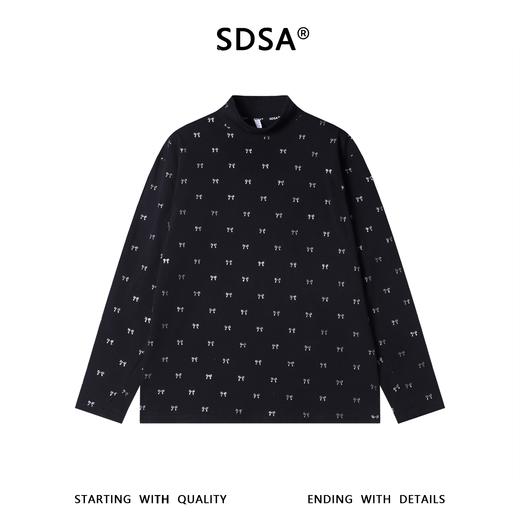 SDSA男士秋冬新款痞帅男装简约撞色满印蝴蝶结印花立领长袖T恤潮 商品图0