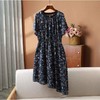 「断码清仓」藏青碎花收腰圆领显瘦真丝连衣裙 L码 ZFYY174 商品缩略图0