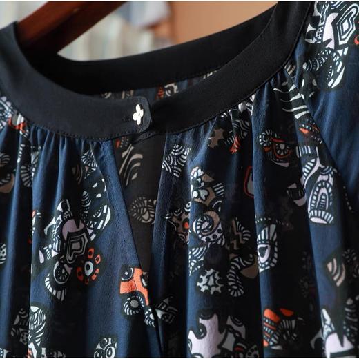 「断码清仓」藏青碎花收腰圆领显瘦真丝连衣裙 L码 ZFYY174 商品图2