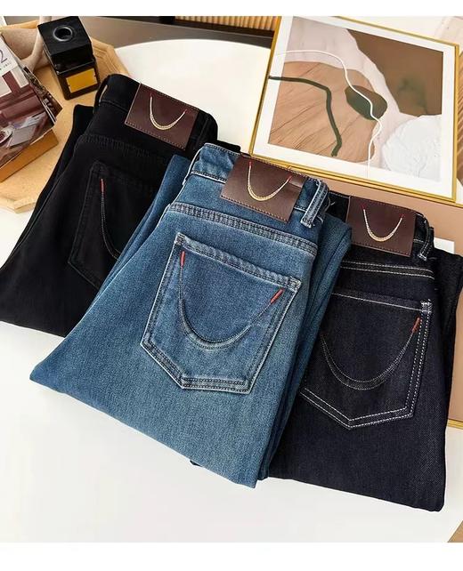 D121472巨显瘦四面弹直筒牛仔裤女秋冬厚宽松保暖阔腿裤 商品图12