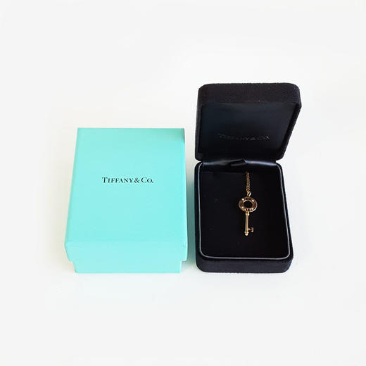 【95新】Tiffany & Co.蒂芙尼18K玫瑰金罗马数字镂空四钻钥匙项链链长约40cm女士 231125AK06 商品图1