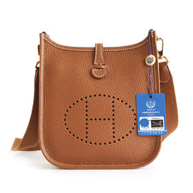 【98新】Hermes爱马仕H069426CCCI金棕金扣TC皮mini Evelyne伊芙琳单肩斜挎包女士 111225AK08