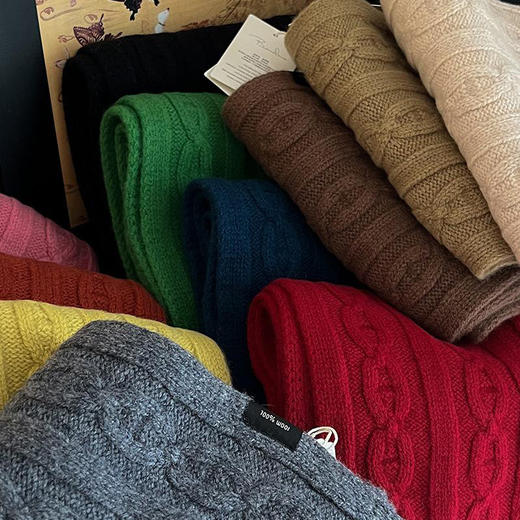 雀说 100%澳洲精选纯羊毛经典麻花英伦复古围巾YM-044 商品图1