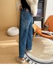 D121472巨显瘦四面弹直筒牛仔裤女秋冬厚宽松保暖阔腿裤 商品缩略图4
