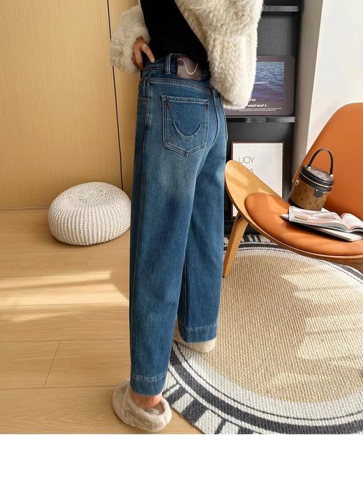 D121472巨显瘦四面弹直筒牛仔裤女秋冬厚宽松保暖阔腿裤 商品图4