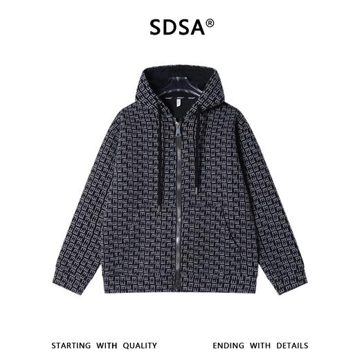 SDSA男士秋冬新款痞帅男装时尚撞色满印字母绒毛拉链连帽卫衣百搭 商品图0