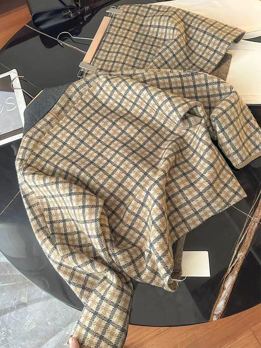 D121468老钱风复古时尚撞色翻领格纹针织开衫外套半身裙套装女 商品图13