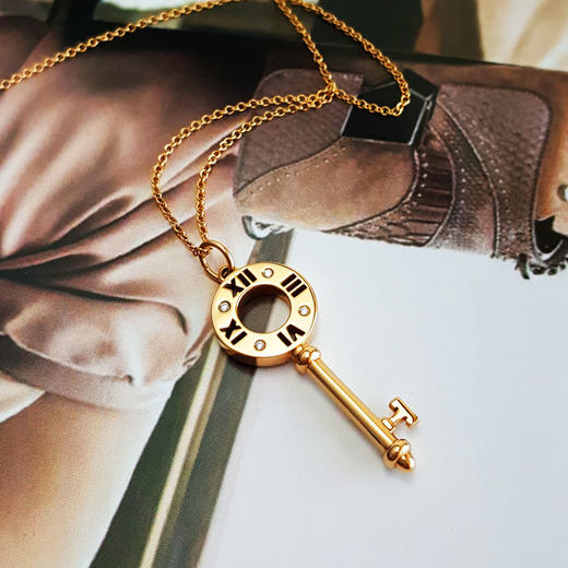 【95新】Tiffany & Co.蒂芙尼18K玫瑰金罗马数字镂空四钻钥匙项链链长约40cm女士 231125AK06 商品图2