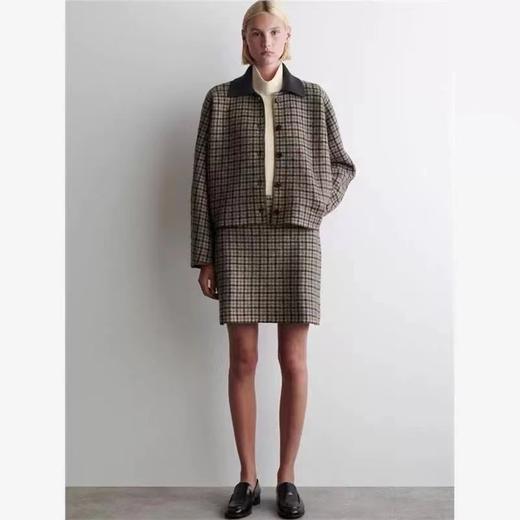 D121468老钱风复古时尚撞色翻领格纹针织开衫外套半身裙套装女 商品图8