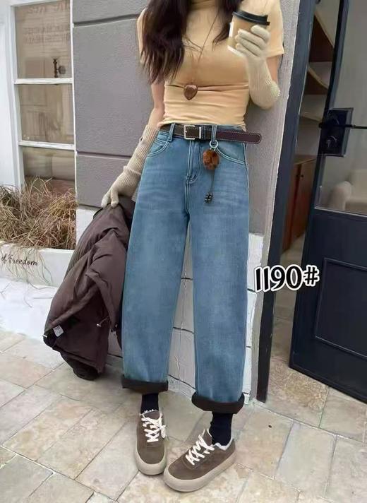 🔥🔥🔥【爆款牛仔】加厚密密绒～1190小个子款！高级感浅色牛仔软料冬季保暖哈伦牛仔裤-喜出 商品图3