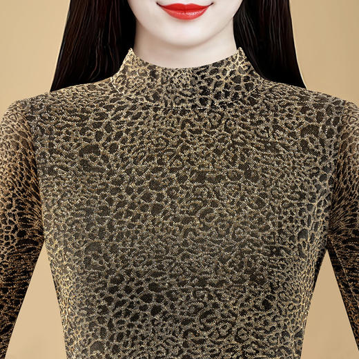 KQL 750G530网纱长袖t恤优雅复古立领加绒上衣 商品图7