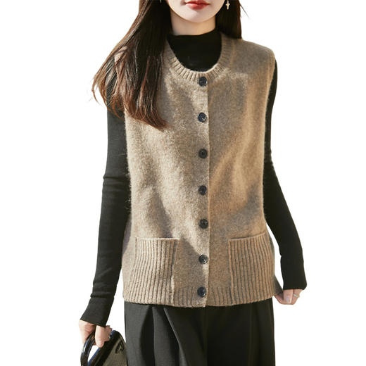 丁摩 纯羊毛圆领针织马甲开衫无袖坎肩上衣YC-Y029 商品图4