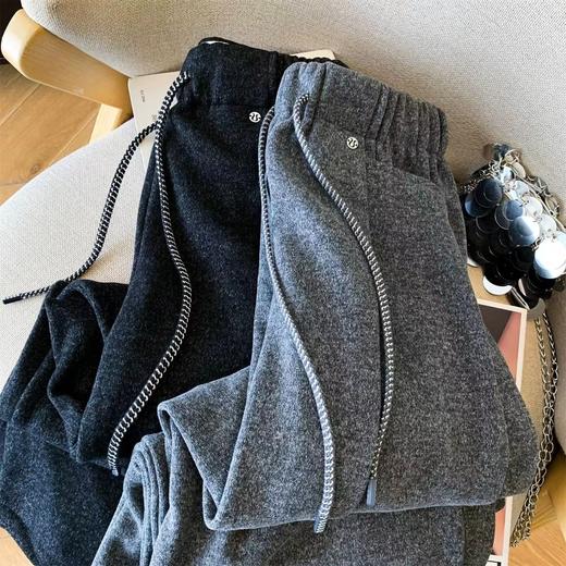 D121430加绒保暖毛呢直筒休闲裤女高腰抽绳宽松百搭呢子长裤 商品图1