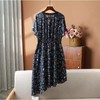 「断码清仓」藏青碎花收腰圆领显瘦真丝连衣裙 L码 ZFYY174 商品缩略图1