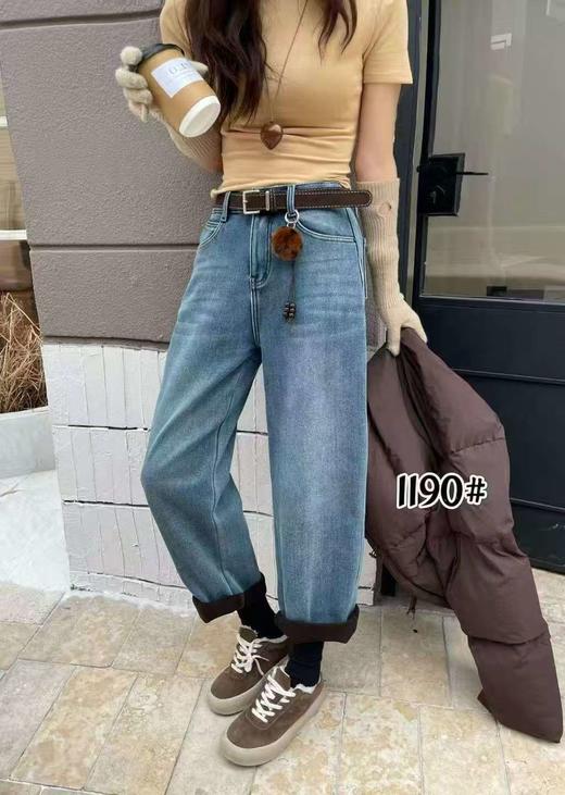 🔥🔥🔥【爆款牛仔】加厚密密绒～1190小个子款！高级感浅色牛仔软料冬季保暖哈伦牛仔裤-喜出 商品图2