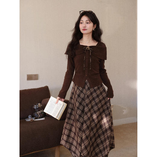 鹿向南【1217/20:00新品前1小时7折限量100件】假两件咖色连衣裙 商品图3