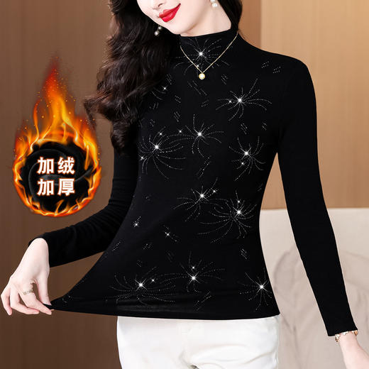 KQL 711H1918加厚磨毛绒烫水钻烟花高领长袖T恤上衣打底衫 商品图2