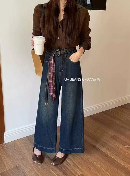 🔥🔥🔥【爆款牛仔】加厚密密绒～深蓝！0966冬季加绒小个子牛仔直筒裤-喜出 商品图0