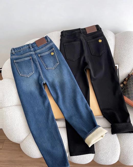 D121426南瓜刺绣加绒牛仔烟管裤冬加厚奥粒绒保暖显瘦法棍裤九分直筒裤女 商品图5