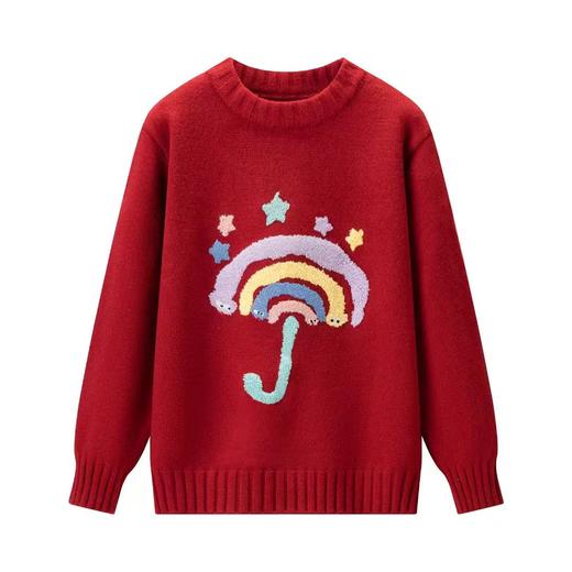 D121428圆领卡通毛巾绣圣诞新年红七色彩虹圆领针织衫毛衣 商品图13