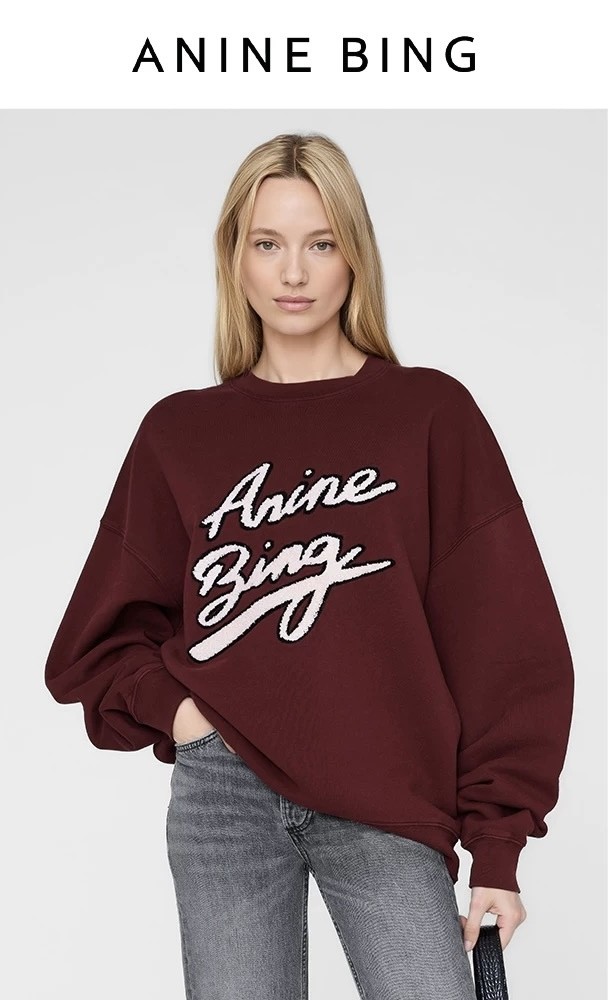 美式复古ANIN*E BING MILES毛巾绣加绒卫衣